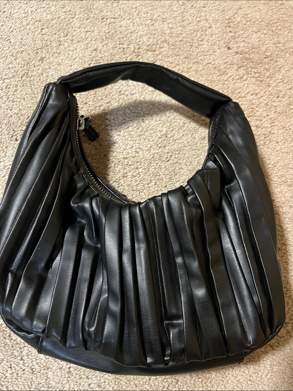 Topshop Black Pleated Hobo Shoulder Bag